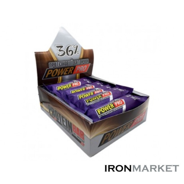 Батончики Power Pro 36% Голубая Ягода 60 грамм (20 шт)